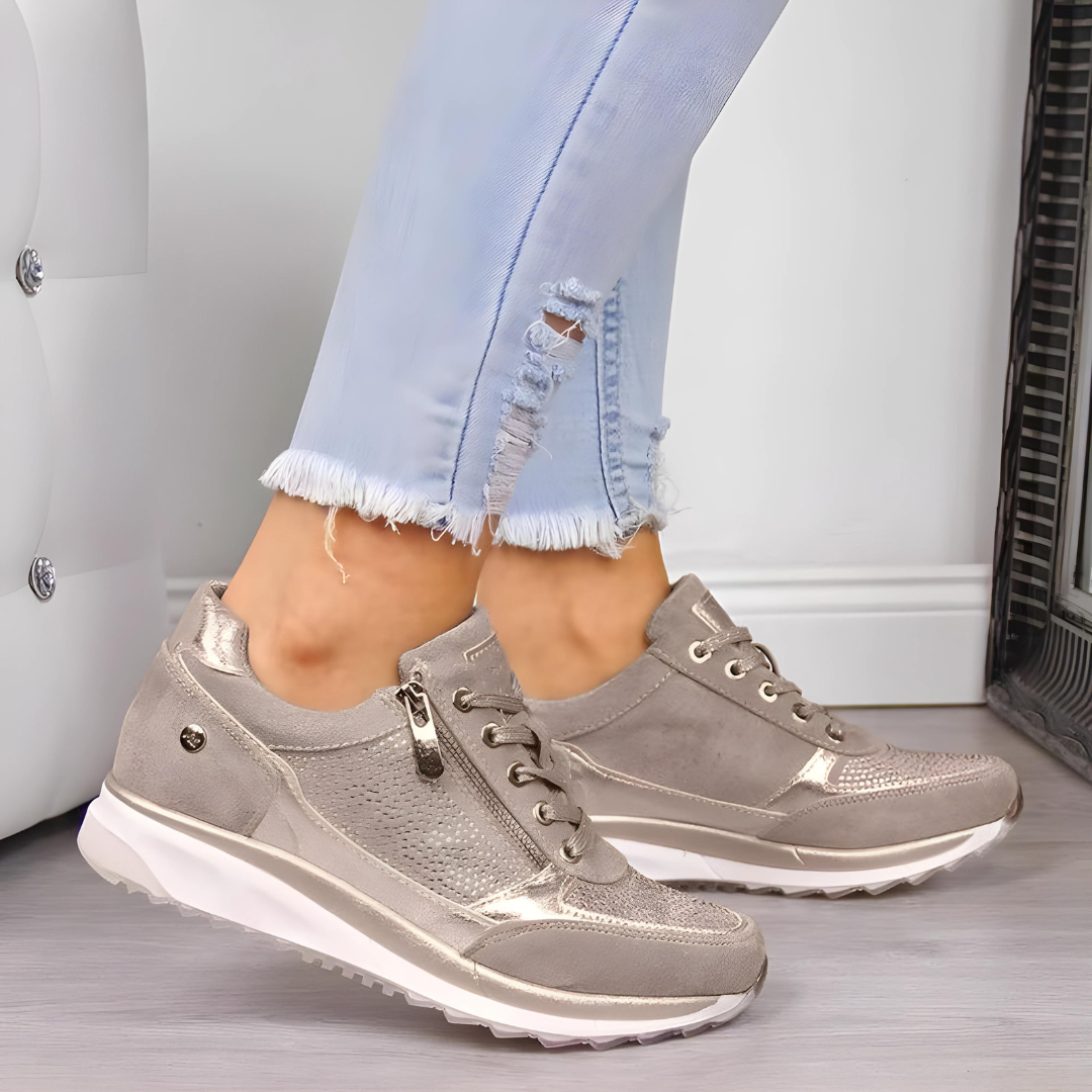 Wearclo | Women's Orthopedic Wedge Sneakers with Zipper Detail
