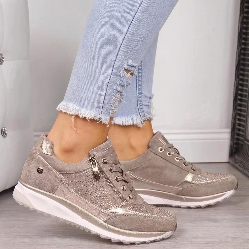 Wearclo | Women's Orthopedic Wedge Sneakers with Zipper Detail