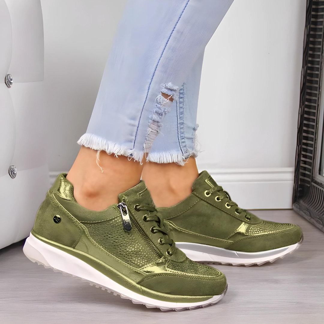 Wearclo | Women's Orthopedic Wedge Sneakers with Zipper Detail