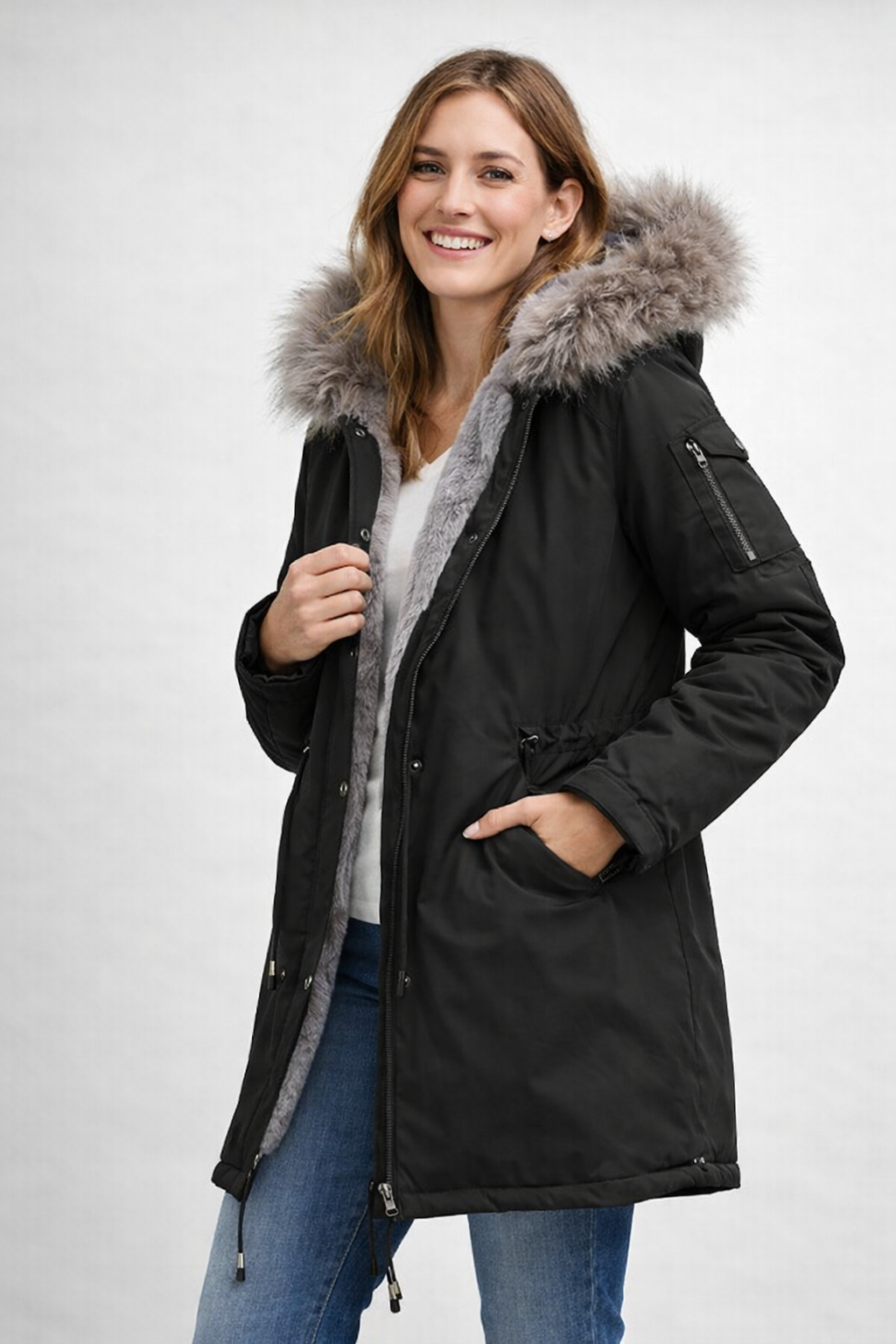Wearclo | Women's Parka with Fur Hood and Fleece Lining