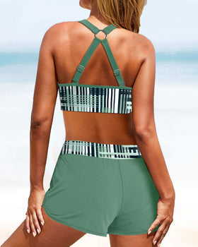 Wearclo | Women's Plaid Two-Piece Swimsuit with Shorts