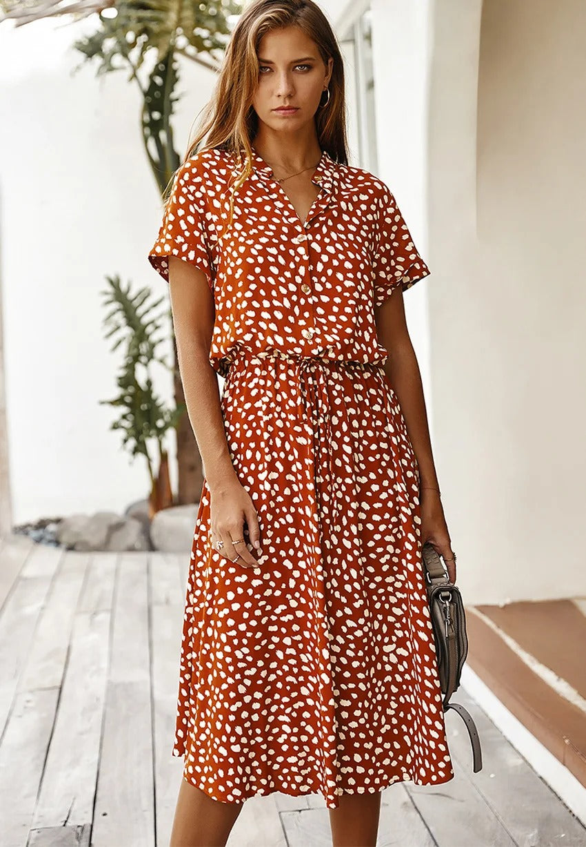 Wearclo | Women's Print Midi Shirtdress