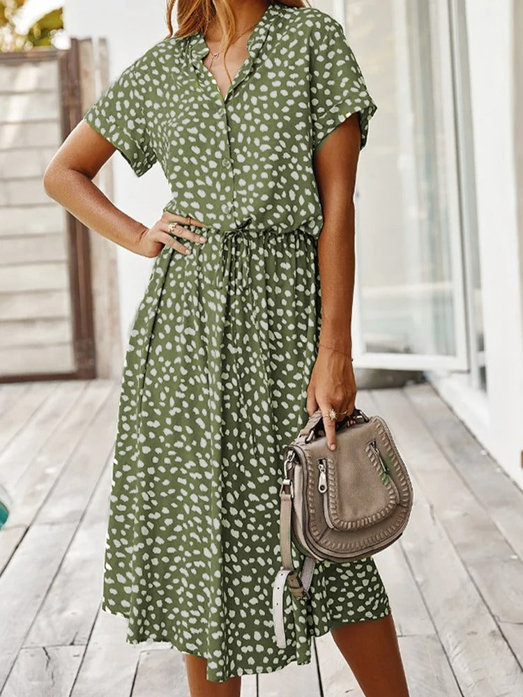 Wearclo | Women's Print Midi Shirtdress