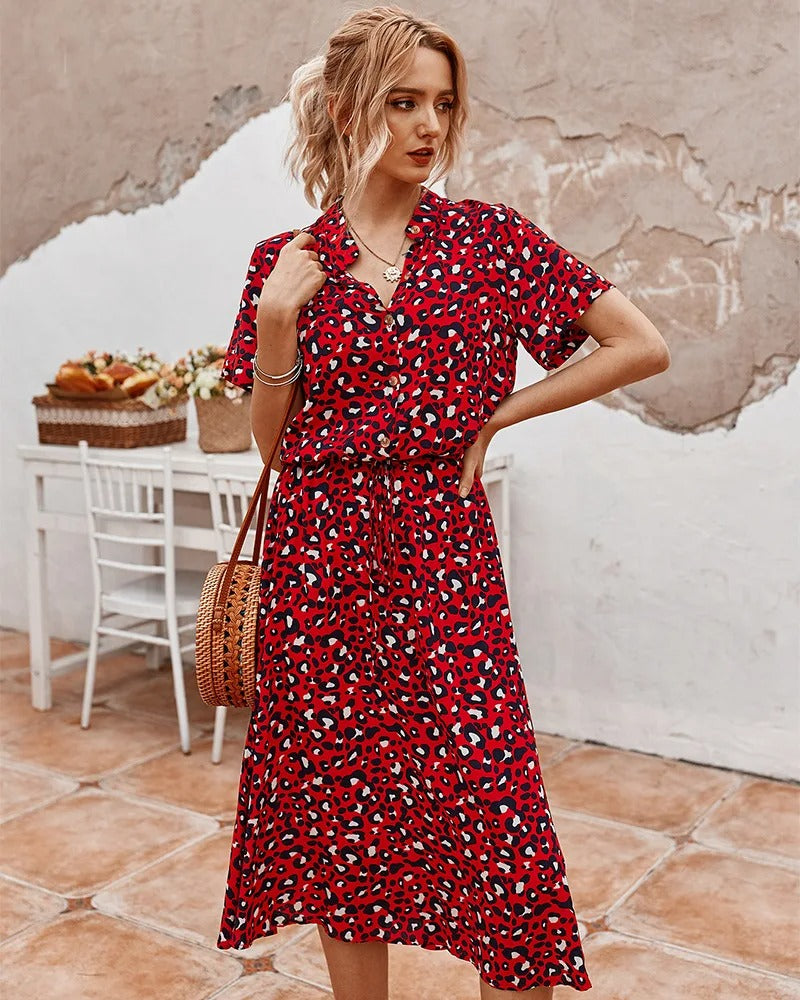 Wearclo | Women's Print Midi Shirtdress