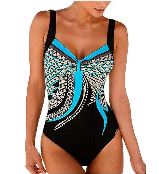 Wearclo | Women's Printed One-Piece Swimsuit with Geometric Design