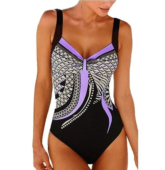 Wearclo | Women's Printed One-Piece Swimsuit with Geometric Design