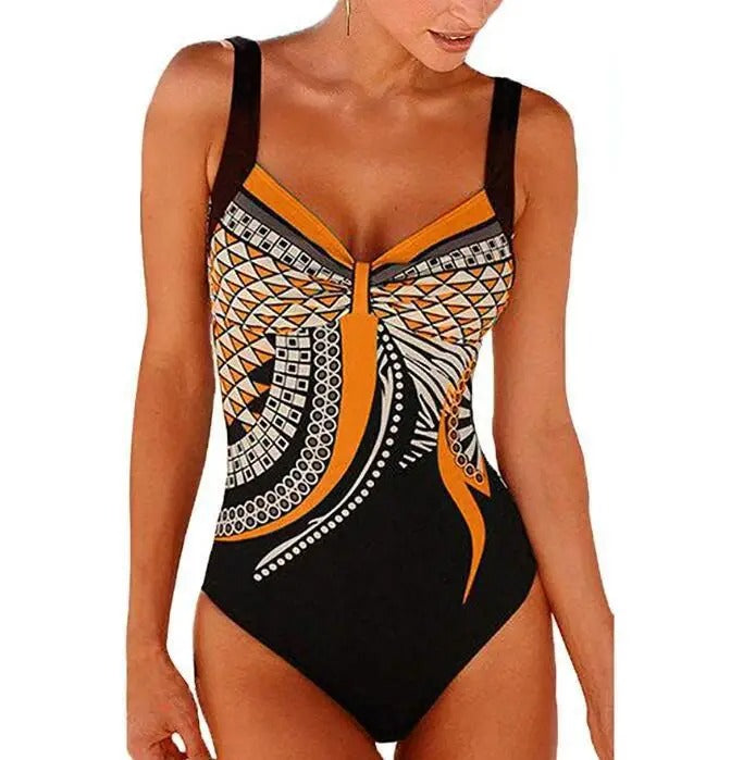 Wearclo | Women's Printed One-Piece Swimsuit with Geometric Design