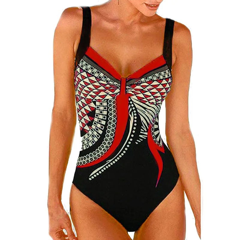 Wearclo | Women's Printed One-Piece Swimsuit with Geometric Design
