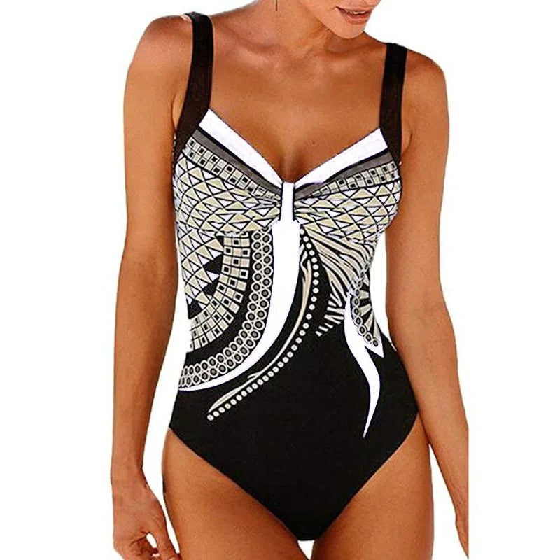 Wearclo | Women's Printed One-Piece Swimsuit with Geometric Design