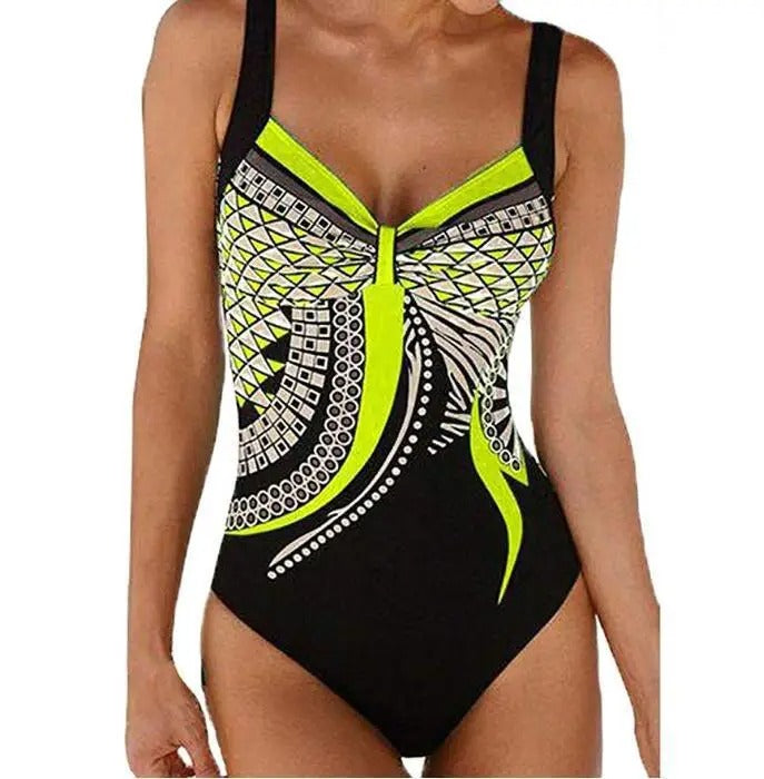 Wearclo | Women's Printed One-Piece Swimsuit with Geometric Design