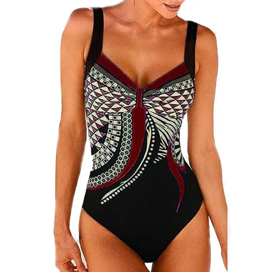 Wearclo | Women's Printed One-Piece Swimsuit with Geometric Design