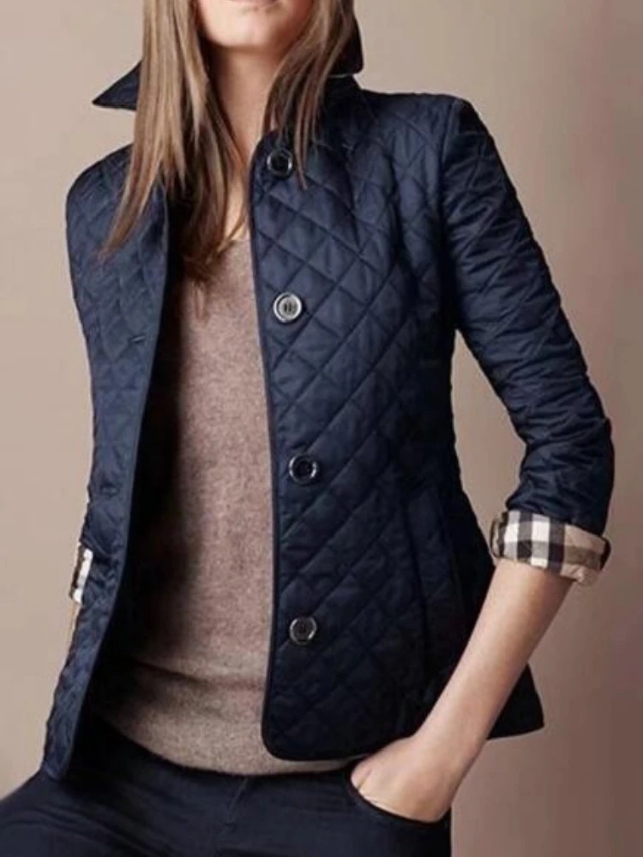 Wearclo | Women's Quilted Jacket with Turned-Down Collar