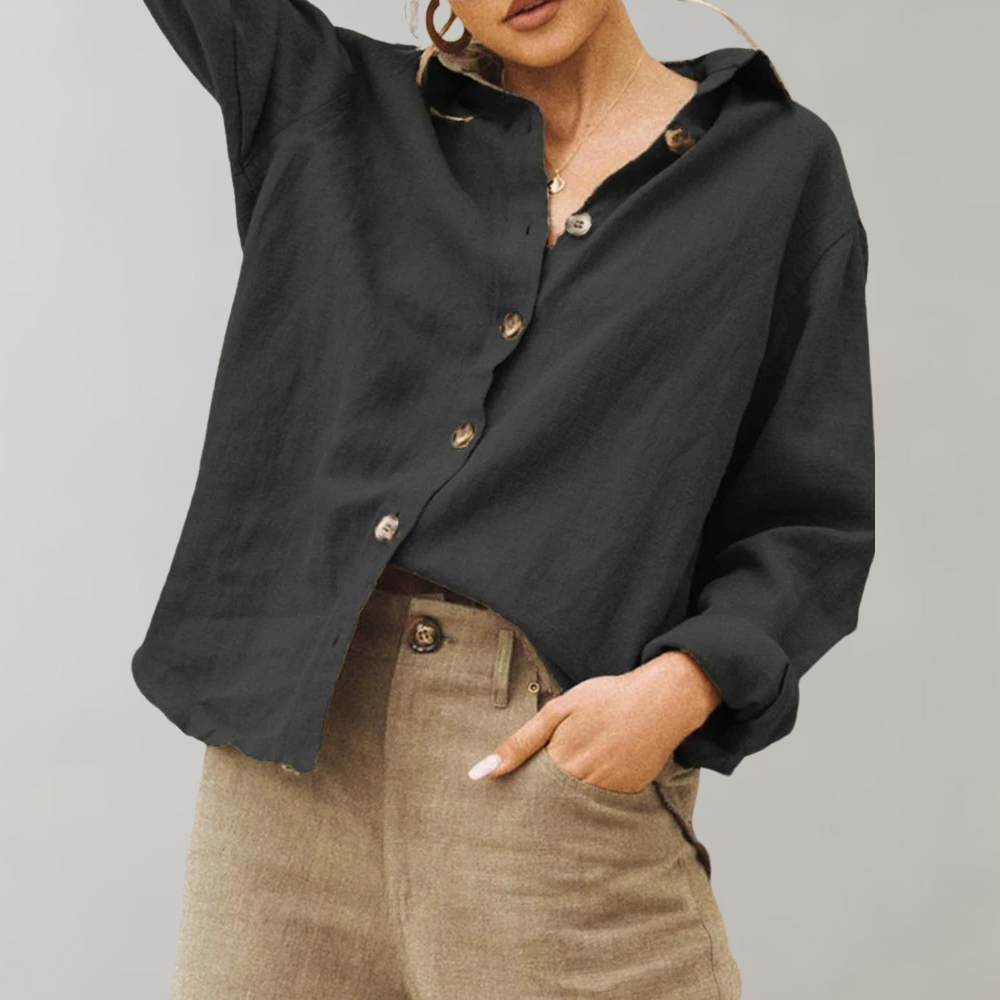 Wearclo | Women's Relaxed Fit Linen Blend Button-Down Shirt
