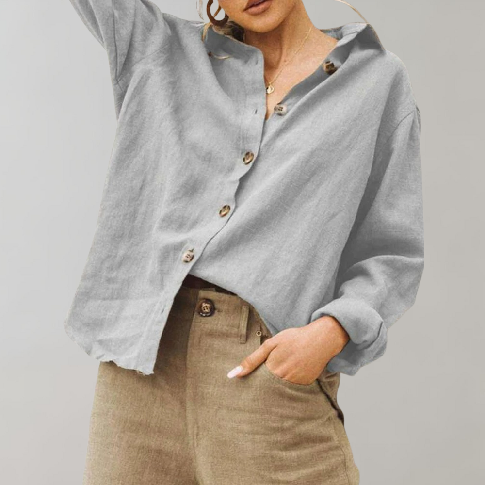 Wearclo | Women's Relaxed Fit Linen Blend Button-Down Shirt