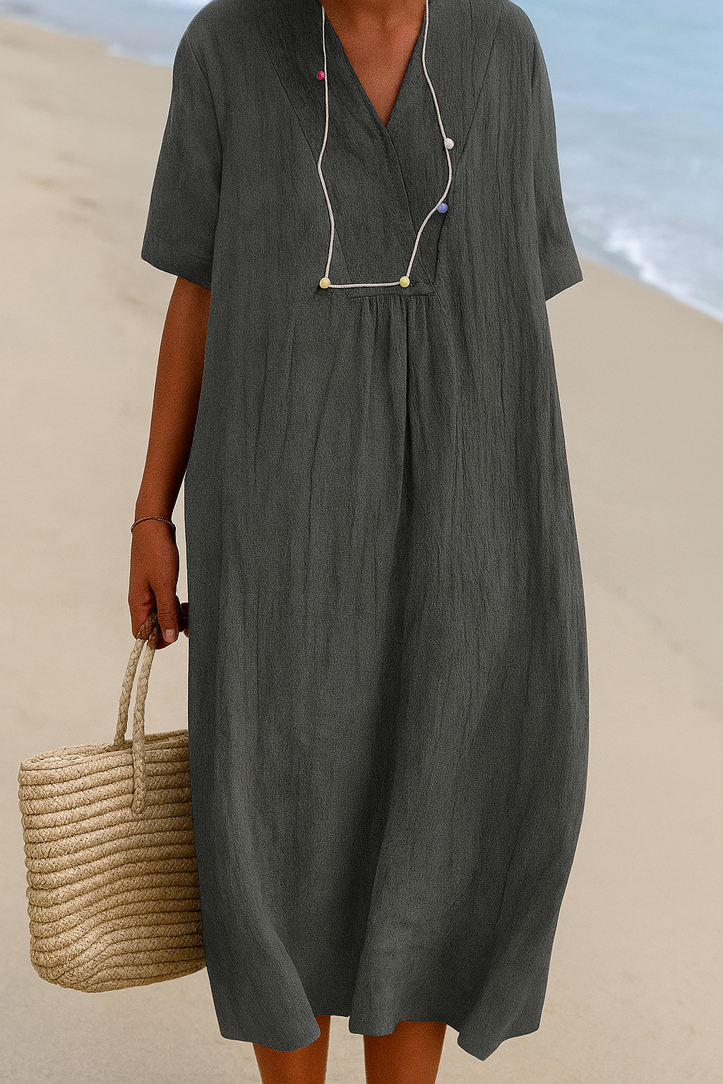 Wearclo | Women's Relaxed V-Neck Midi Dress