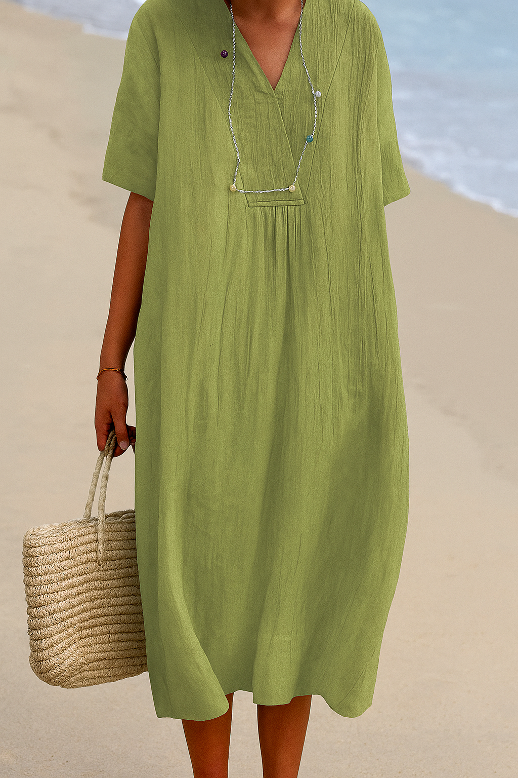 Wearclo | Women's Relaxed V-Neck Midi Dress