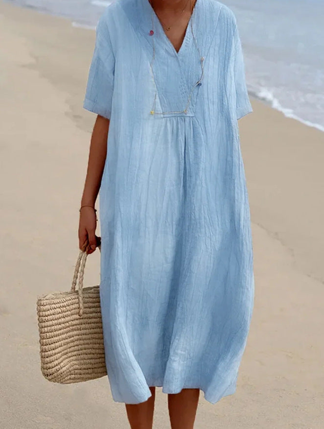 Wearclo | Women's Relaxed V-Neck Midi Dress