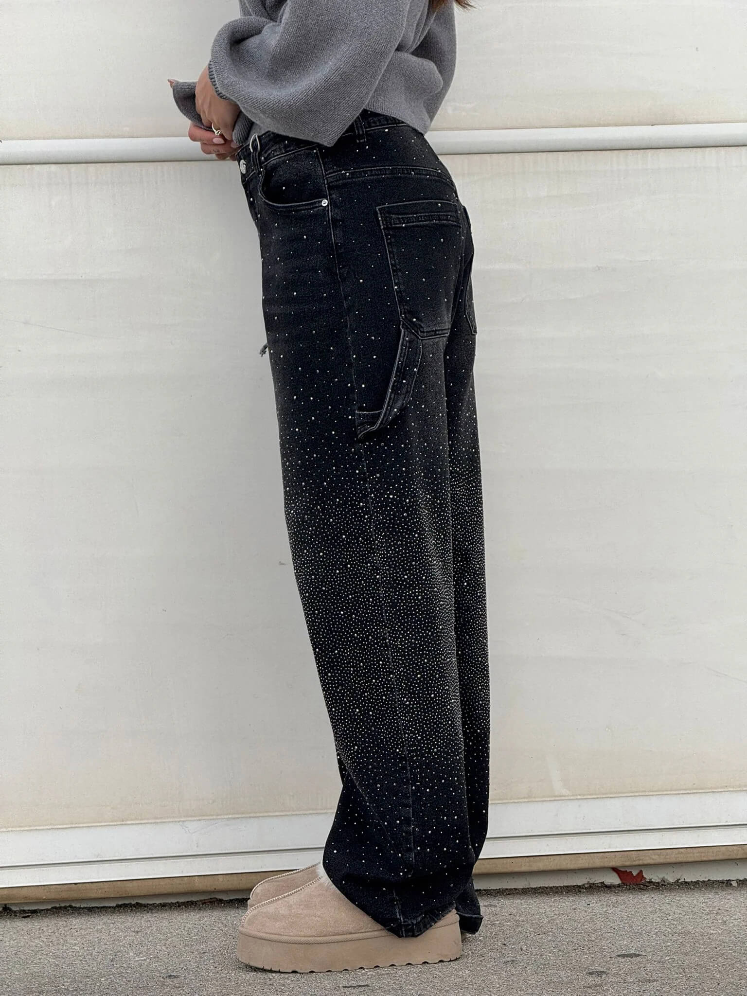 Wearclo | Women's Rhinestone Wide Leg Jeans