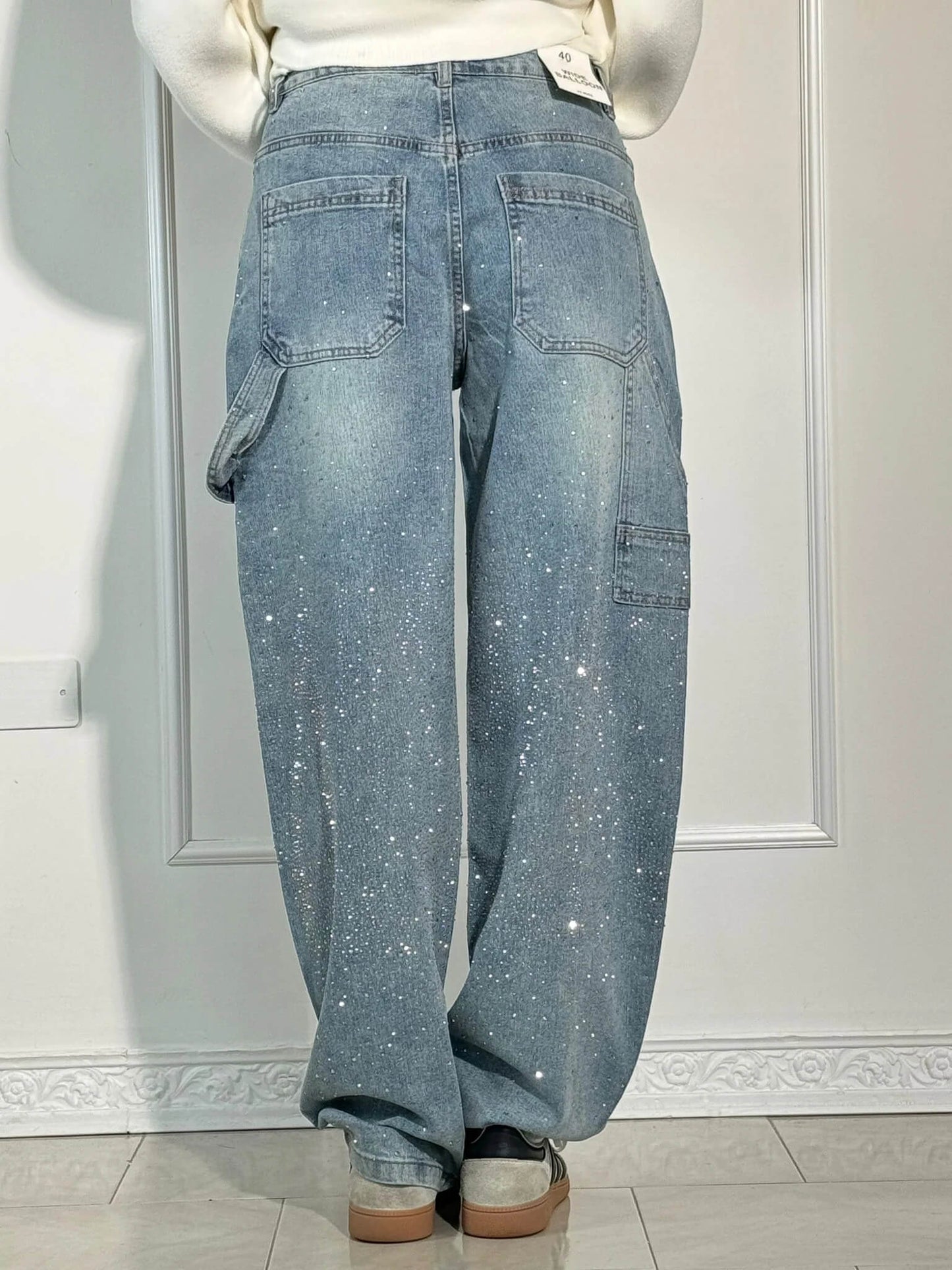 Wearclo | Women's Rhinestone Wide Leg Jeans
