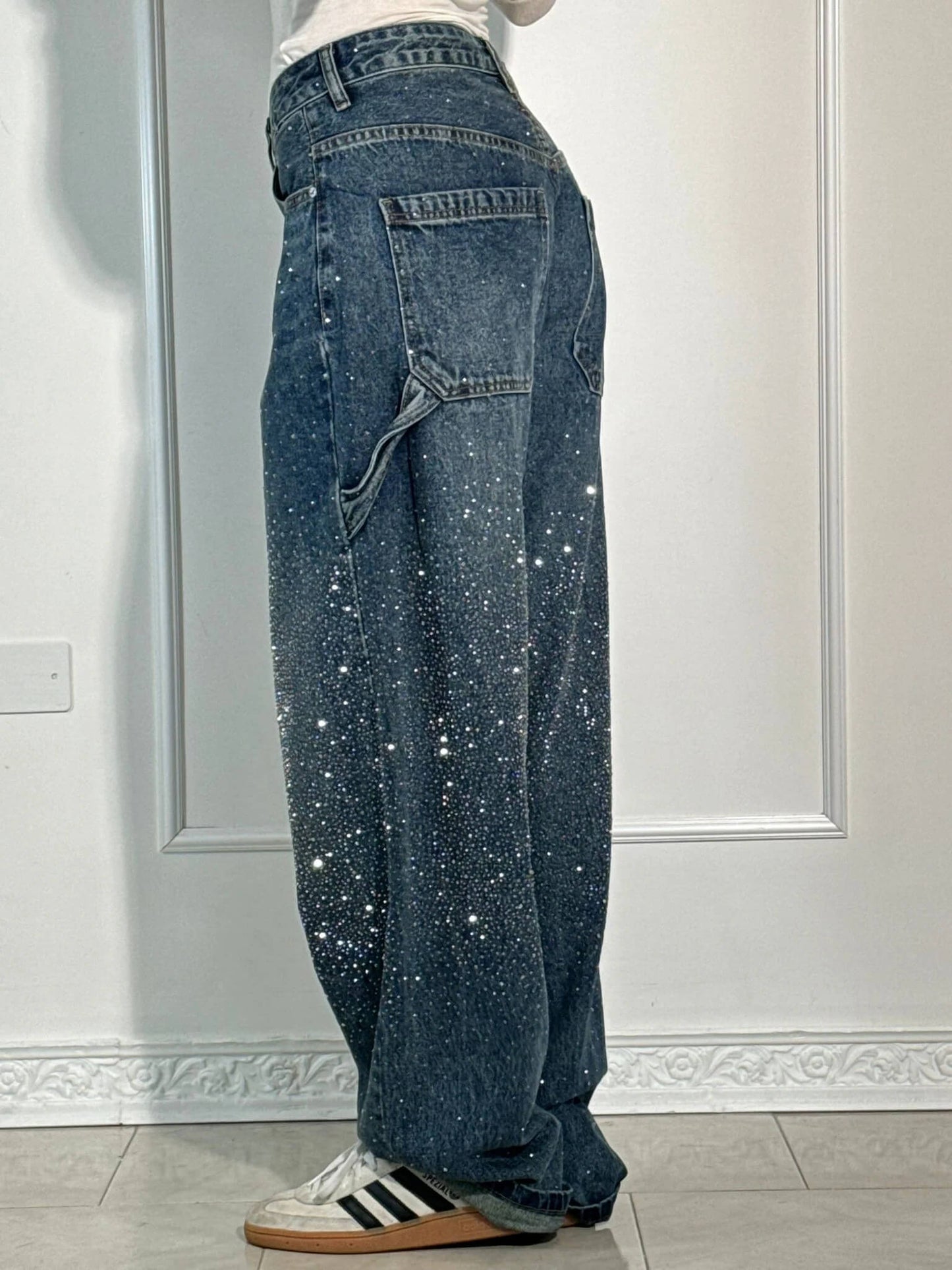 Wearclo | Women's Rhinestone Wide Leg Jeans