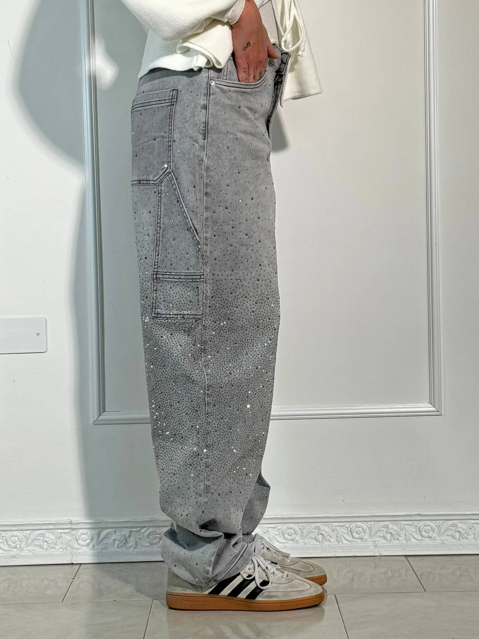 Wearclo | Women's Rhinestone Wide Leg Jeans