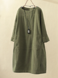 Wearclo | Soft Corduroy Midi Dress