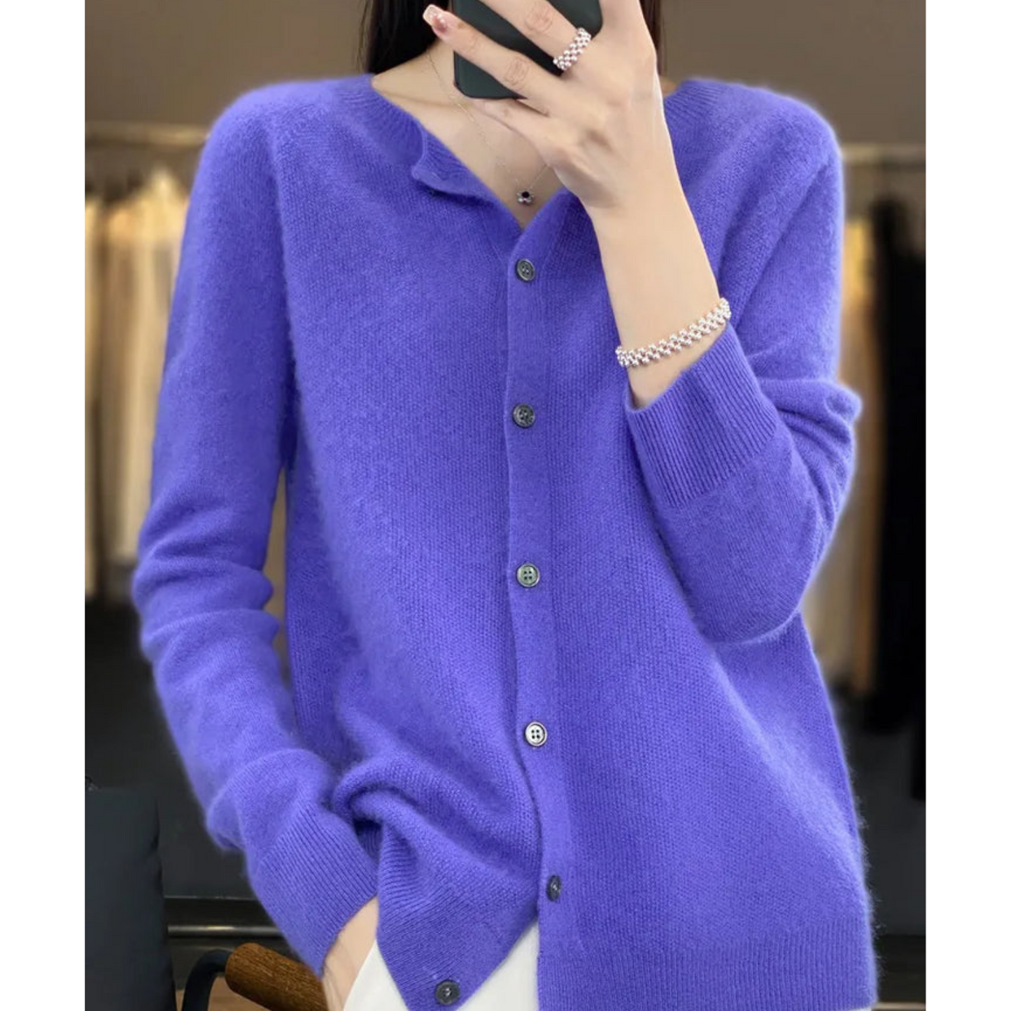 Wearclo Women's Round Neck Cardigan Sweater
