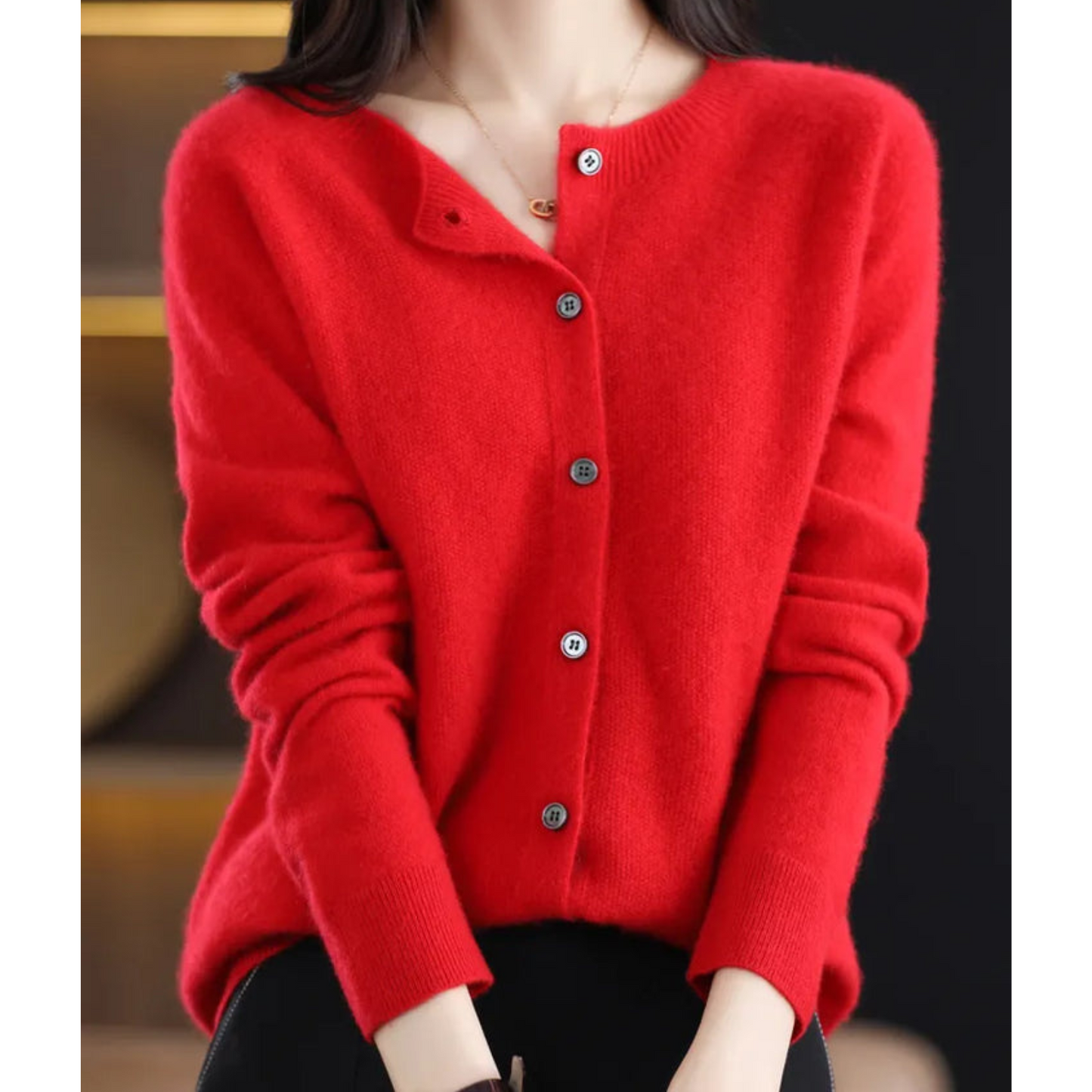 Wearclo Women's Round Neck Cardigan Sweater