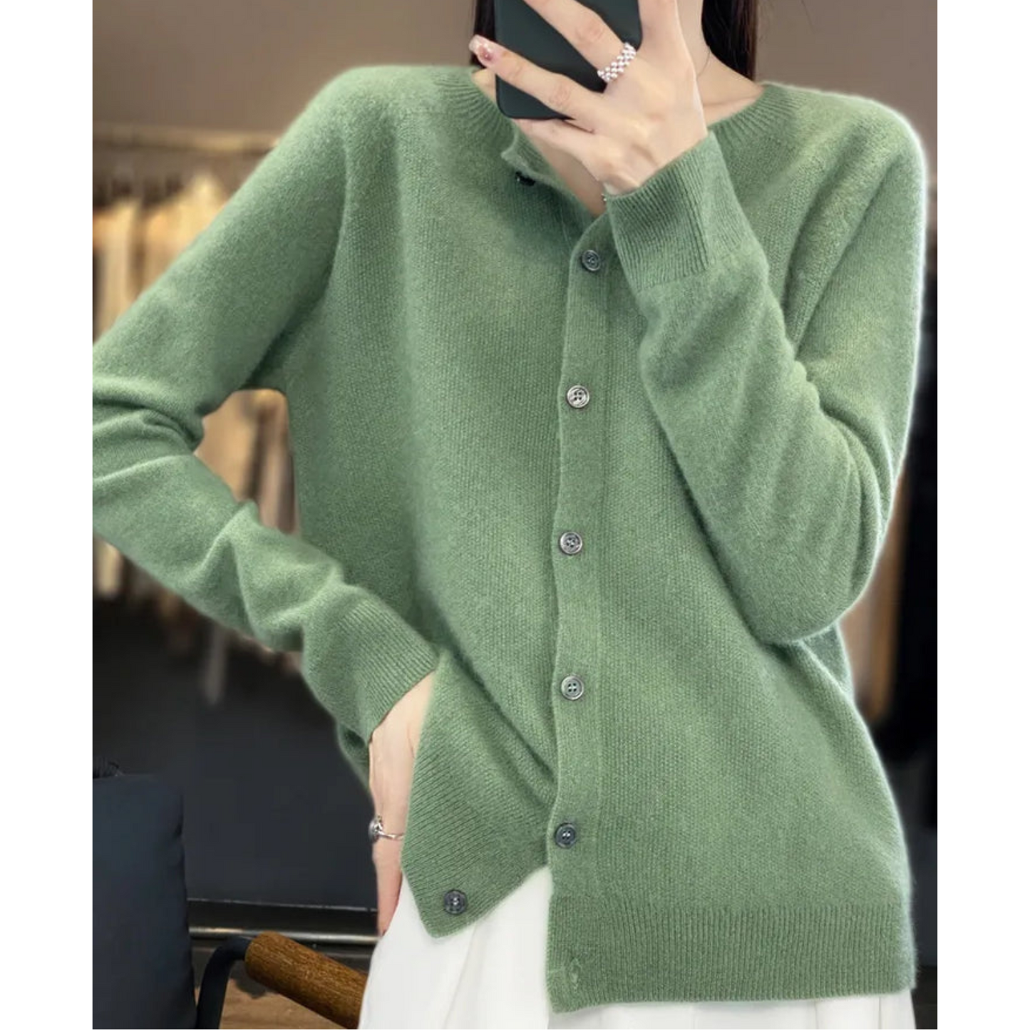 Wearclo Women's Round Neck Cardigan Sweater