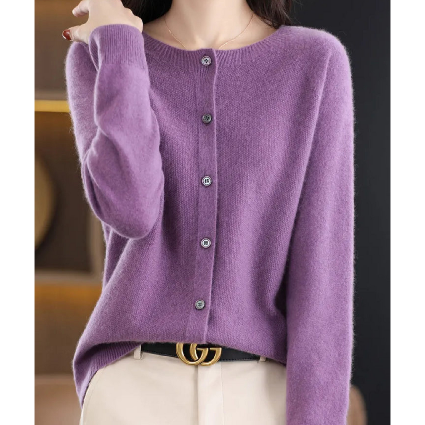 Wearclo Women's Round Neck Cardigan Sweater