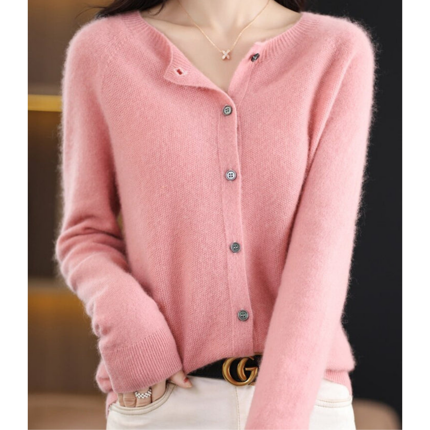 Wearclo Women's Round Neck Cardigan Sweater