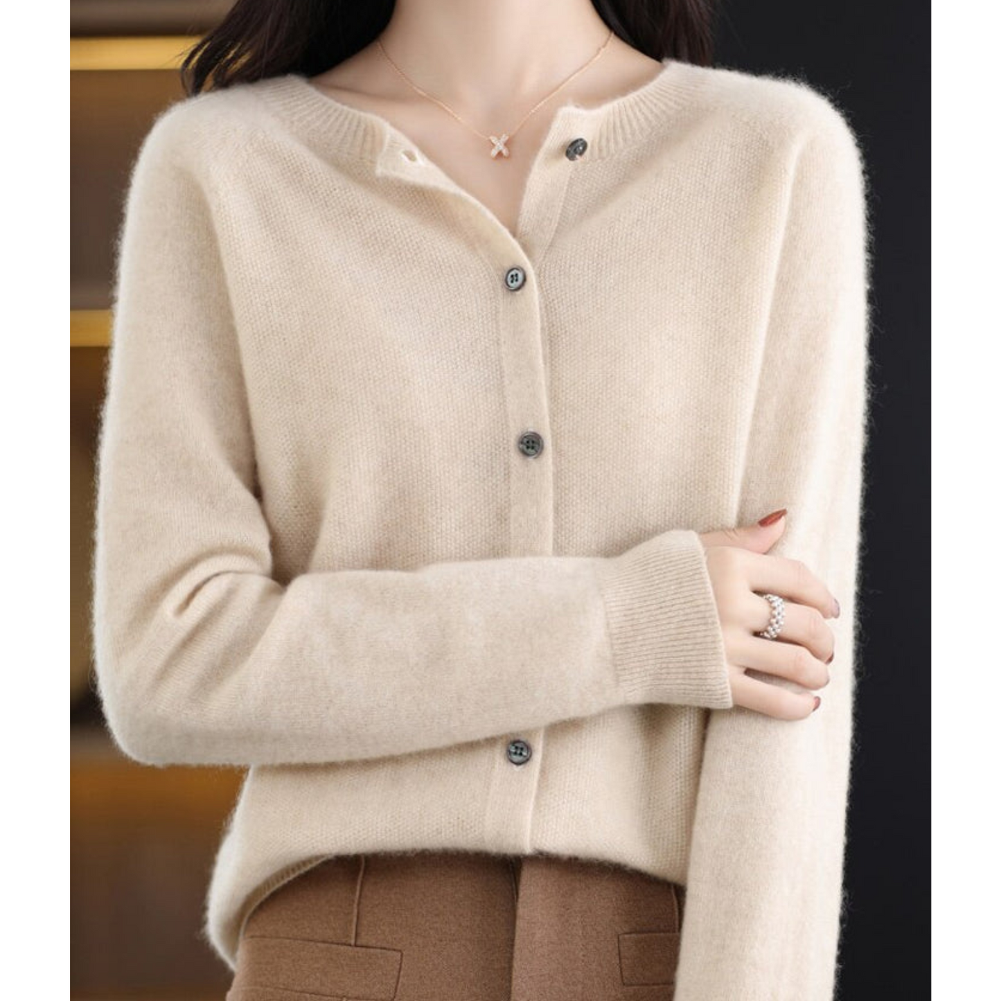 Wearclo Women's Round Neck Cardigan Sweater