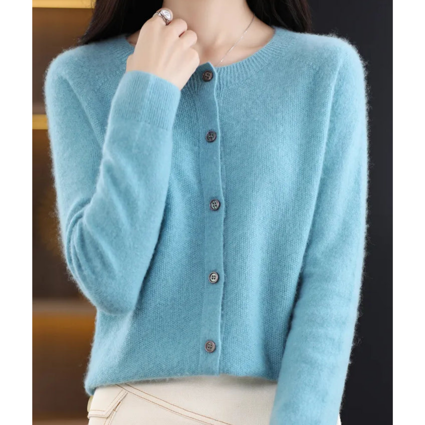Wearclo Women's Round Neck Cardigan Sweater