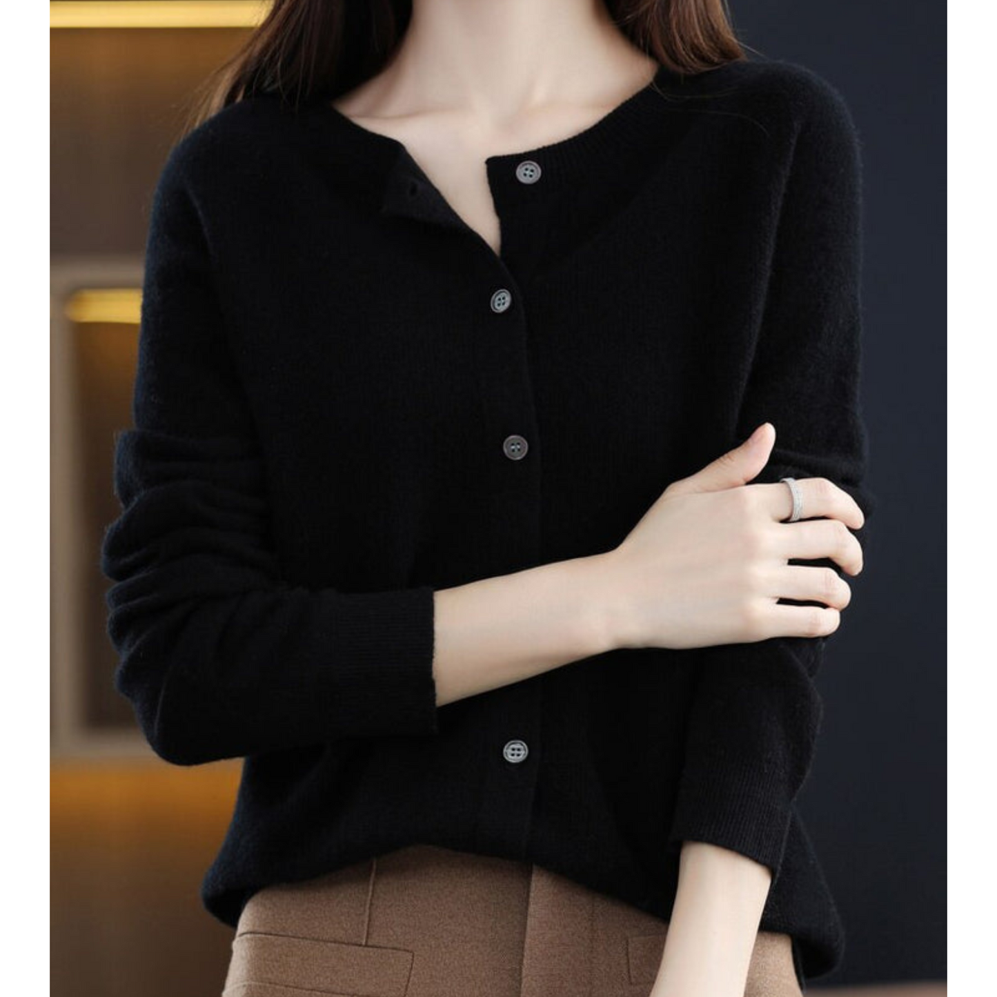 Wearclo Women's Round Neck Cardigan Sweater