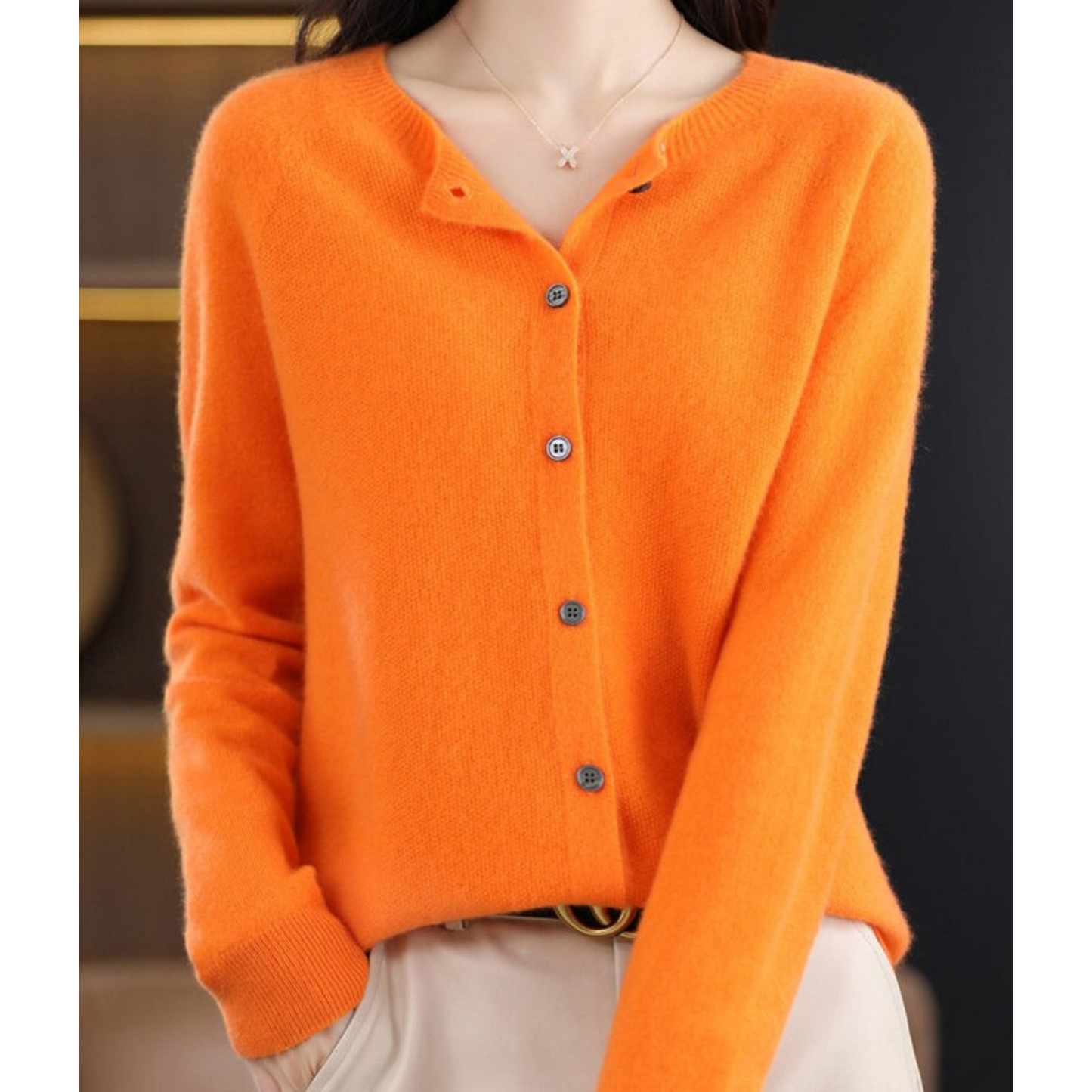 Wearclo Women's Round Neck Cardigan Sweater