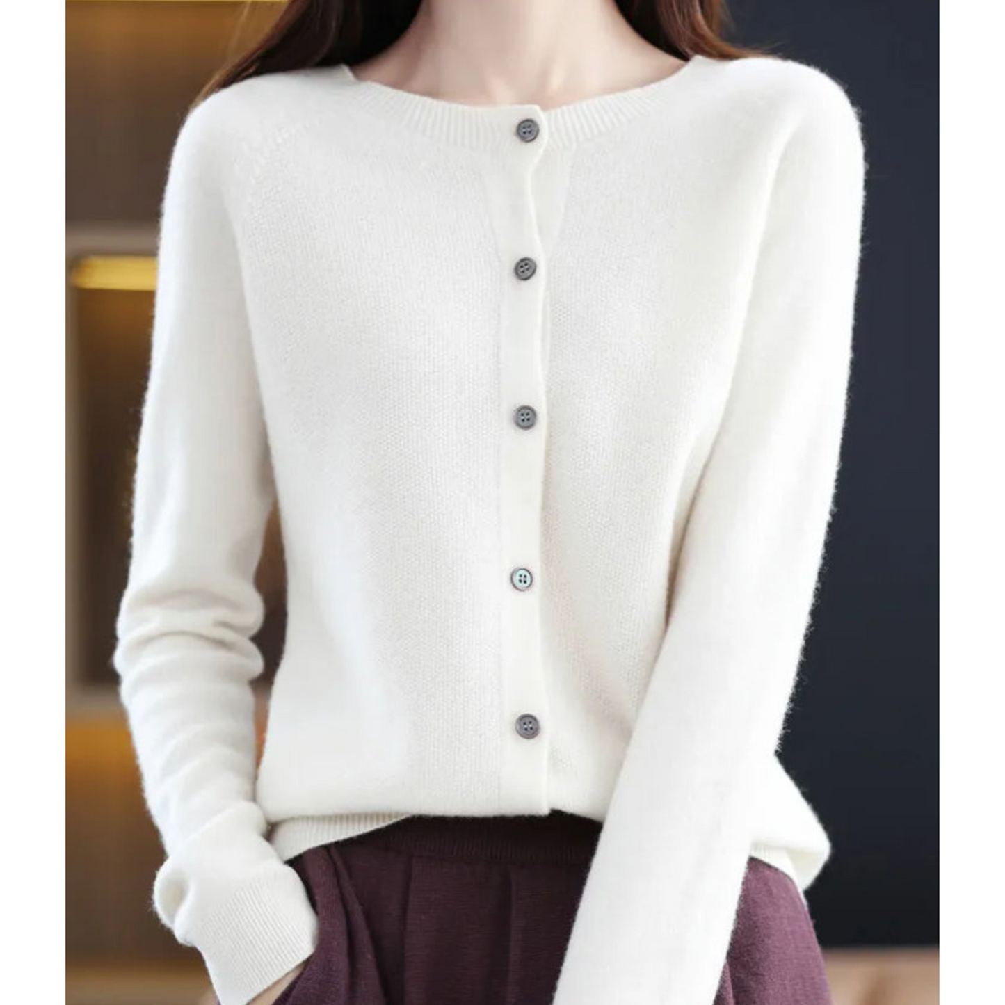 Wearclo Women's Round Neck Cardigan Sweater