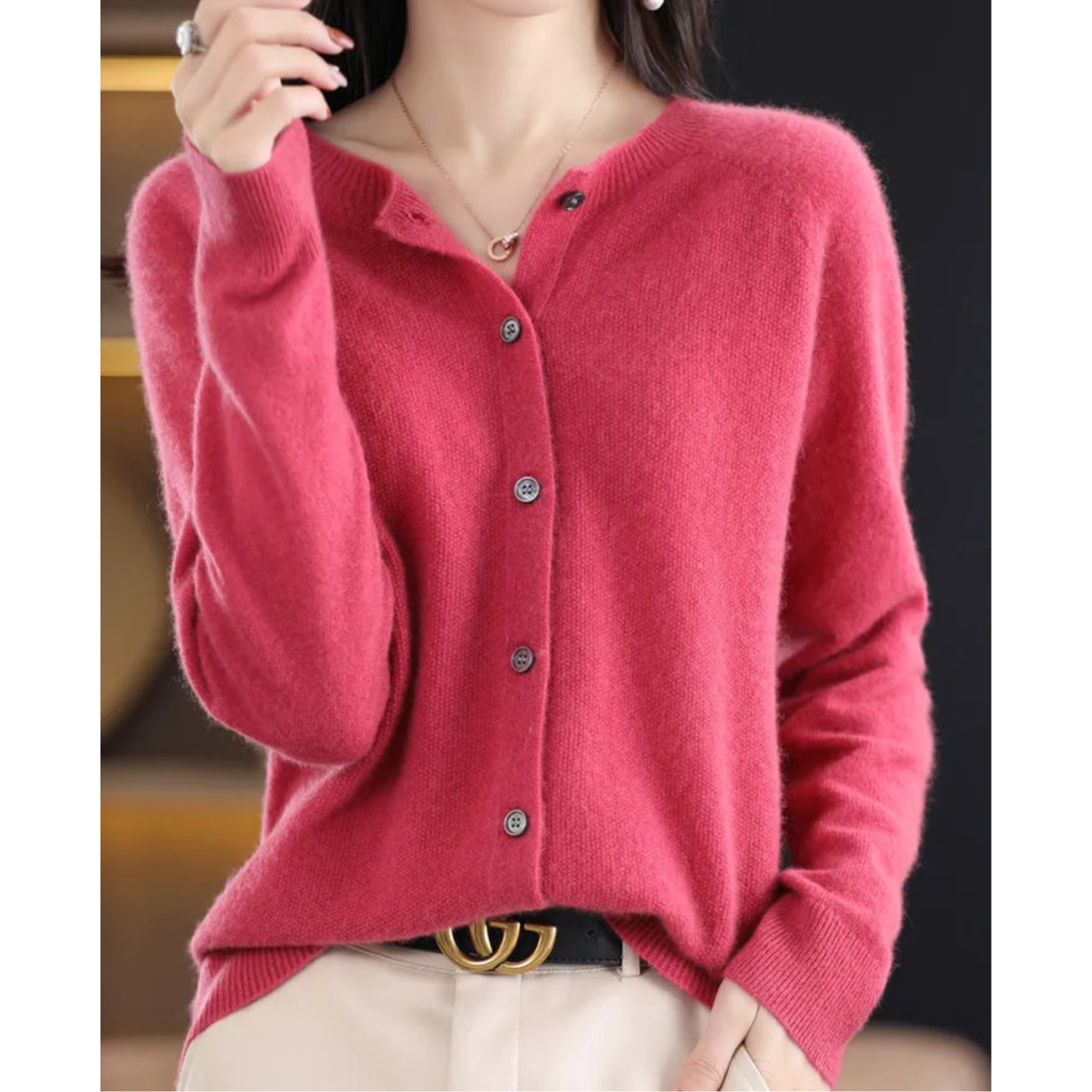 Wearclo Women's Round Neck Cardigan Sweater