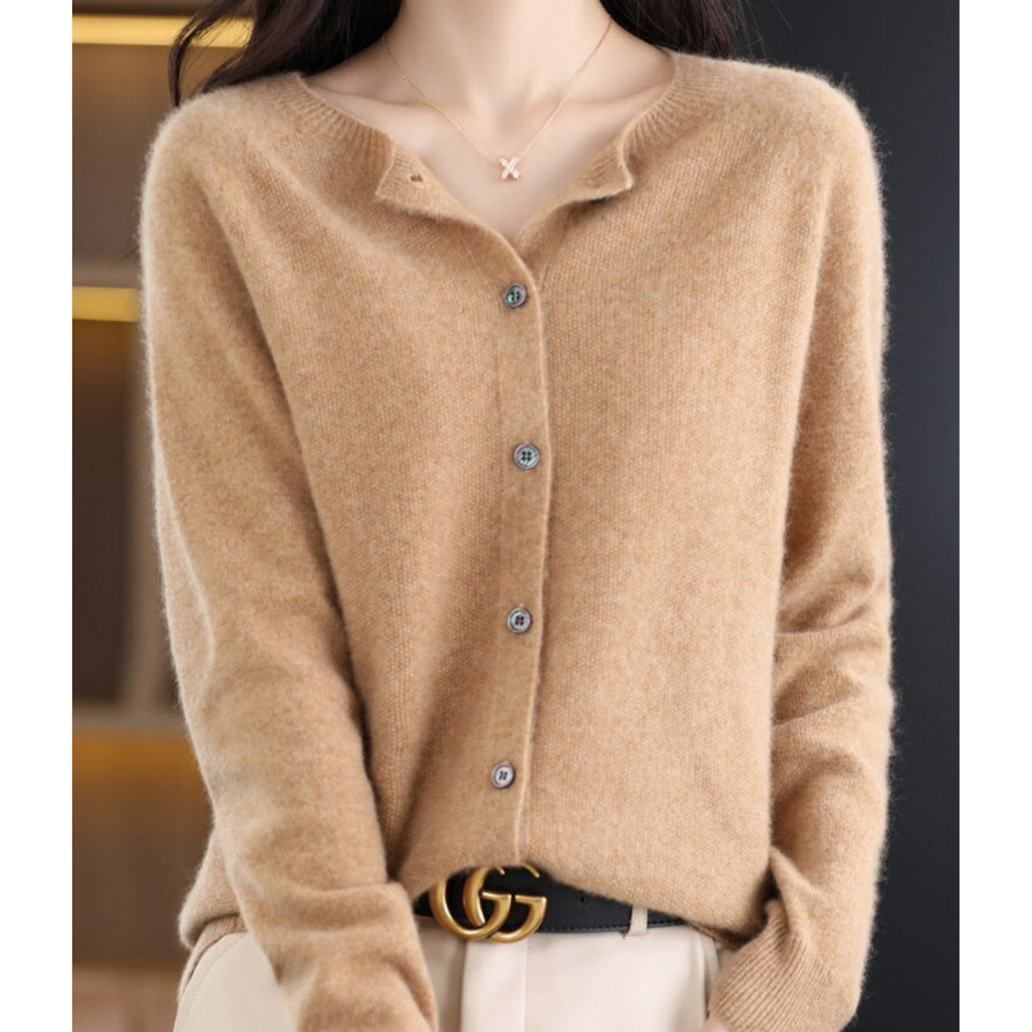 Wearclo Women's Round Neck Cardigan Sweater