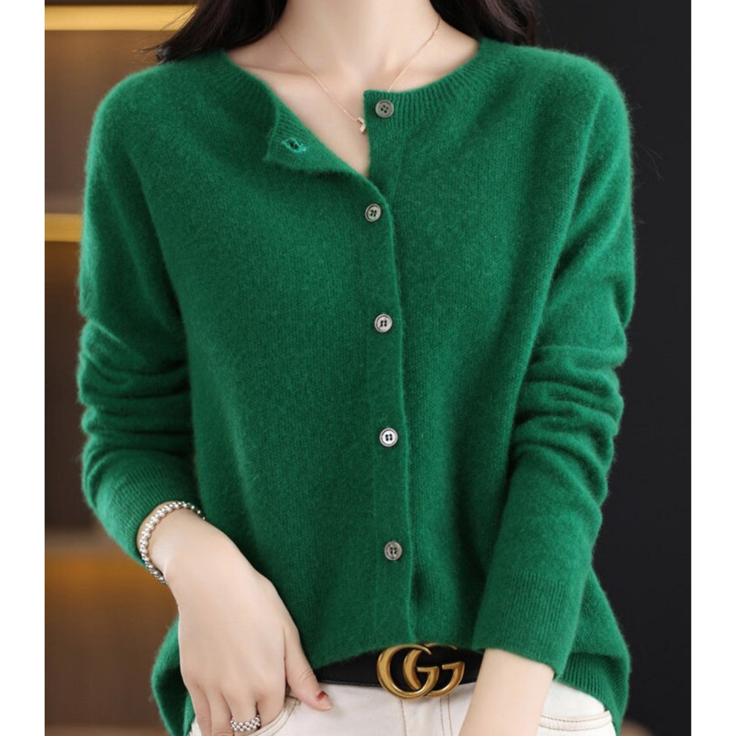 Wearclo Women's Round Neck Cardigan Sweater