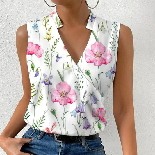 Wearclo | Women's Sleeveless Floral V-Neck Top
