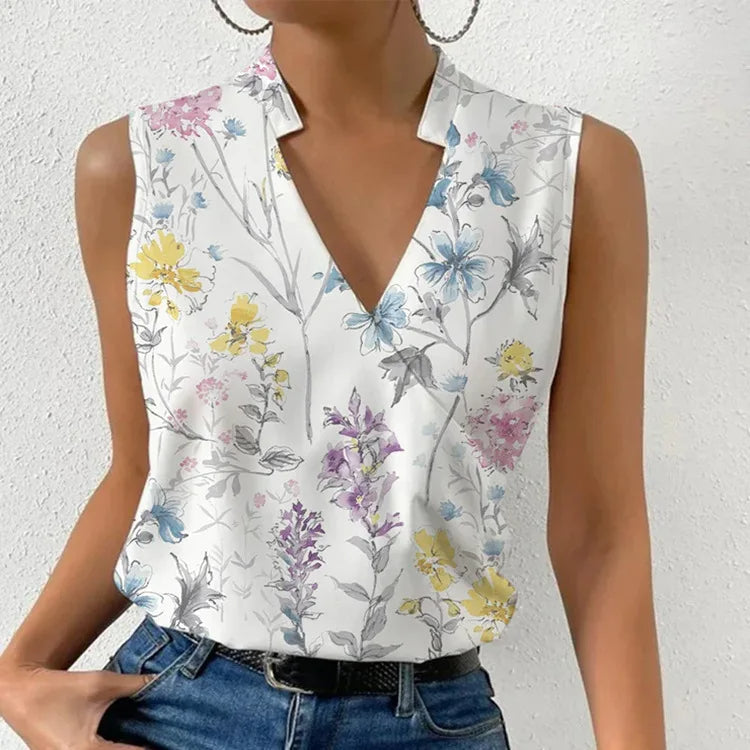 Wearclo | Women's Sleeveless Floral V-Neck Top
