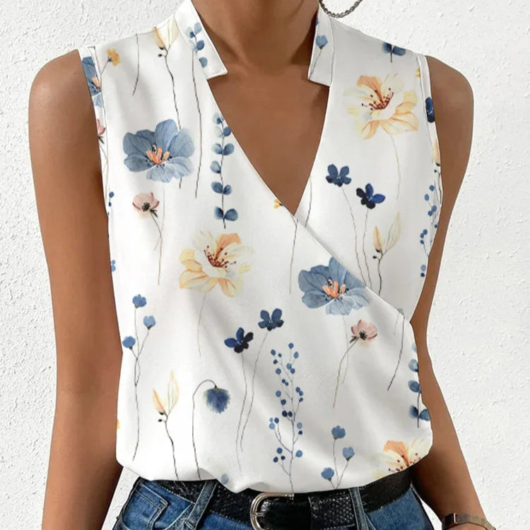 Wearclo | Women's Sleeveless Floral V-Neck Top