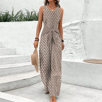 Wearclo | Women's Sleeveless Tie-Waist Wide-Leg Jumpsuit