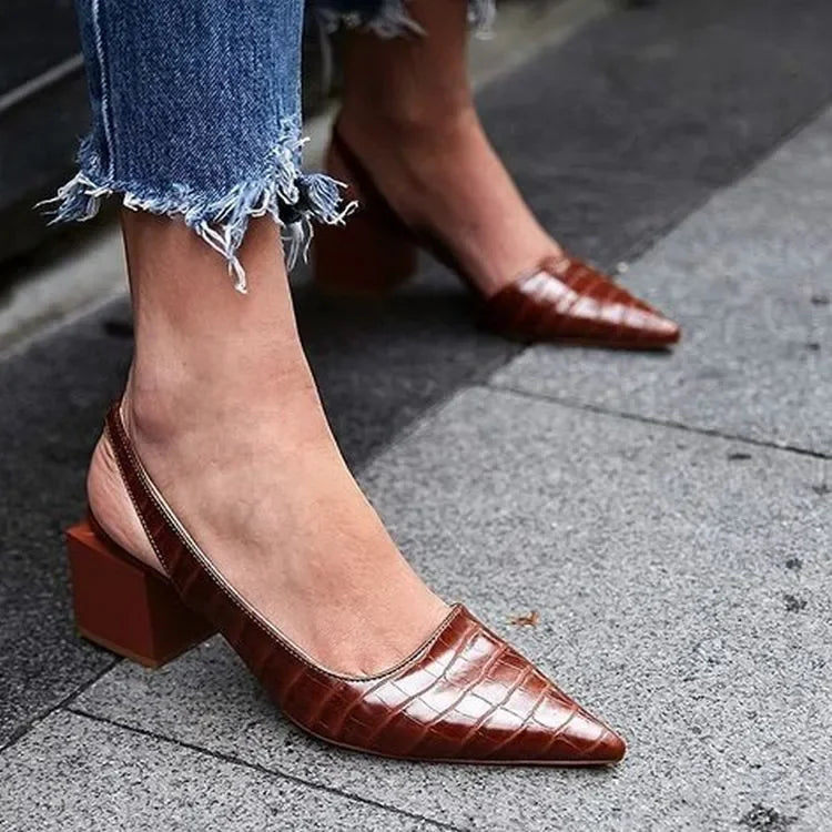 Wearclo | Women's Slingback Pumps Croco Embossed