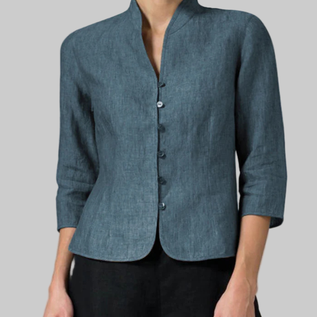 Wearclo | Women's Stand Collar Blouse with Button Front