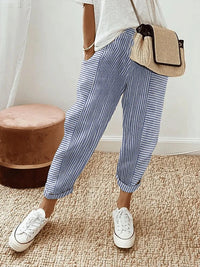 Women's Striped Comfortable Cropped Trousers