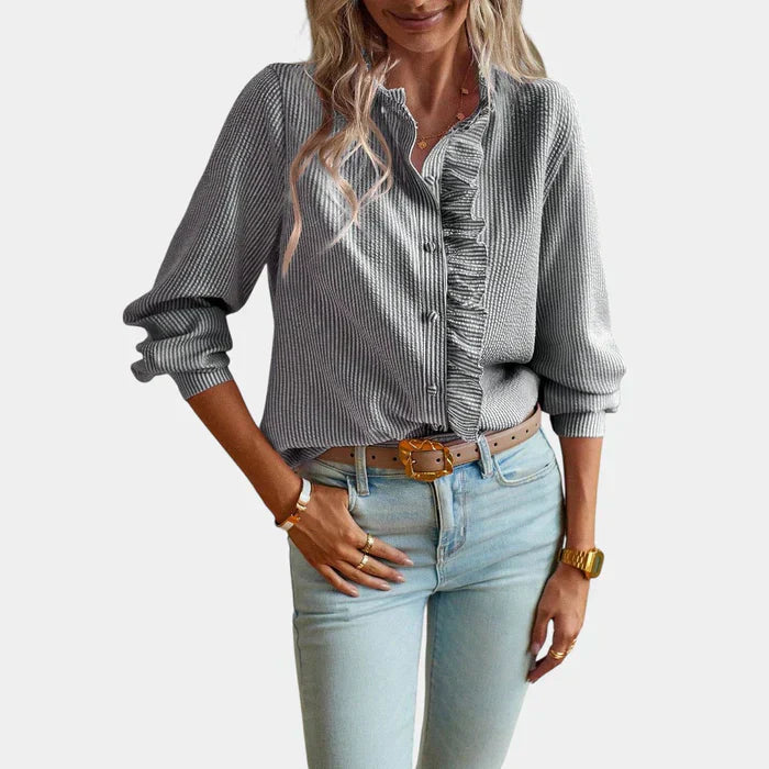 Wearclo | Women's Striped Ruffle Blouse