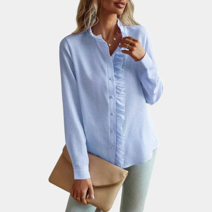 Wearclo | Women's Striped Ruffle Blouse