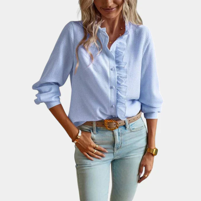 Wearclo | Women's Striped Ruffle Blouse