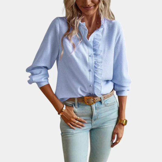 Wearclo | Women's Striped Ruffle Blouse
